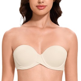 MELENECA Women's Push Up Strapless Bras with Lift Stay Put Padded Cup Sand Dollar 32D