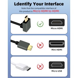 GELRHONR Coiled Micro HDMI to HDMI Cable 8k, Short Micro HDMI Cable Male to Male Spring Flexible Slim Cord 48Gbps High Speed Support 3D 8K@60Hz, for Camera Video Capture Card,TV (Up Angle)
