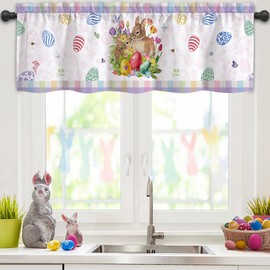 Finphoon Easter Kitchen Valances for Windows,Easter Egg Cute Rabbit Valances Curtains with Rod Pocket for Bathroom Window Home Decor, 54 x 18 in