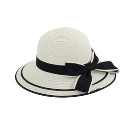 FuninCrea Sun Hat for Women Wide Brim Straw Hat UPF 50+ Floppy Foldable Womens Sun Hat with Elastic Rope and Sweat Band (CA/US, Alpha, One Size, White)