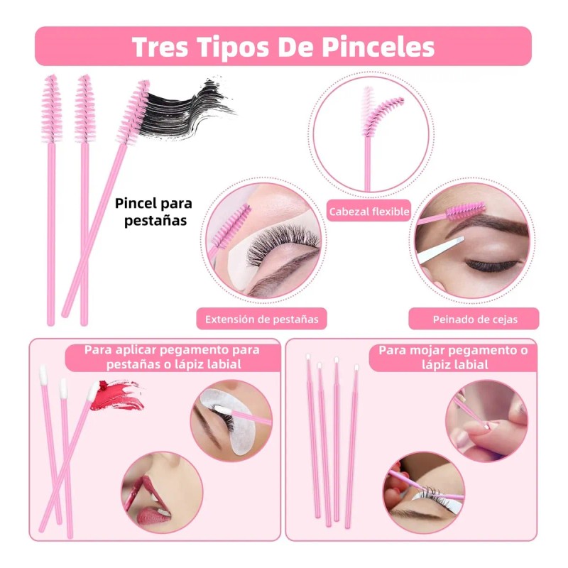 Kit Pestañas Maquillaje Aplicacion Extensión Diy Completo Coral Claro