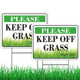 2 Pack Keep Off Grass Sign with Stake, 12.6"x9.5" keep dogs off lawn sign, Stay Off Grass Signs, Double Side Corrugated Plastic，UV Protected, Weatherproof, Fade- Resistant, Easy to Mount