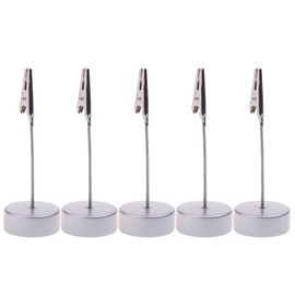 Cosmos 5 Pcs Round Base Memo Clips Holder with Alligator Clip Clasp for Displaying Number Cards (Silver Color)