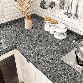 Wallercity 15.8''x236'' Shiny Granite Peel and Stick Wallpaper for Lockers Self Adhesive Removable Light Black Marble Contact Paper for Kitchen Cabinets Counter Top Decorative Film Vinyl for Bathroom