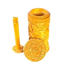 Handcrafted Carved Wooden Beige Pen Holder With Lid & Stand Decorative Designer Penstand For Home & Office Taple Top Decor