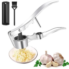 RAFIYU Knoblauchpresse Wippe Edelstahl Garlic Press mit Knoblauchschäler und Reinigungsbürste, Knoblauch Zerkleinerer Knoblauchwippe Kitchen Knoblauchreibe Spülmaschinenfest