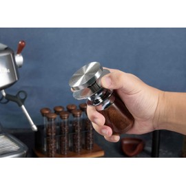 Teyearlife 53.3mm Calibrated Espresso Tamper for Breville 54mm Portafilter, 30lb Spring Loaded Auto-Leveling Tool with Ripple Base & Walnut Handle to Prevent Channeling