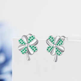 Four Leaf Clover Earrings 925 Sterling Silver St Patricks Day Earrings Clover Earrings for Women Lucky 4 Leaf Clover Earrings Jewelry, Sterling Silver, Cubic Zirconia