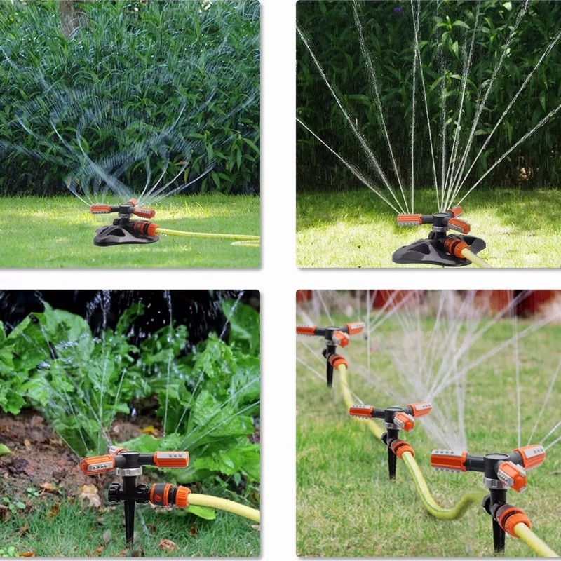 Lawn Sprinkler 3 Arm Nozzles 360° Auto Rotating Irrigation Water