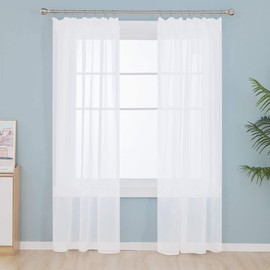 Deconovo Super Soft Net Curtains Pencil Pleat Solid Voile Curtains Home Decoration Sheer Curtains Semi Transparnet Net Voile Curtains for Living Room White 52 x 95 Inch 2 Panels