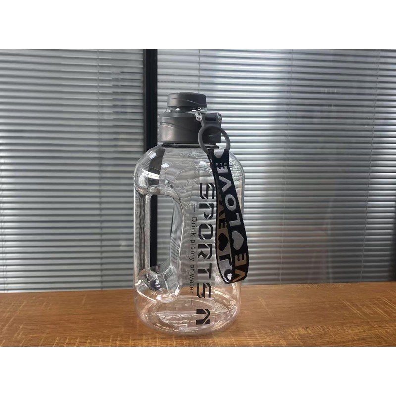 Sports Water Bottle, 1.7L Capacity, Leakproof Design, Black and Grey,