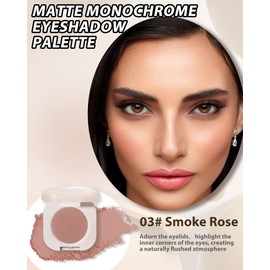 Matte Single Eyeshadow Palette, Smoke Rose Eye Shadow Lightweight Blendable Cream Powder Eye Shadow, Highly Pigmented Waterproof Long-Lasting Monochrome Eyeshadow Makeup Palette Gift for Women Girl-03