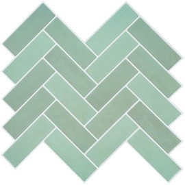 LUXDEKO Sage Green Herringbone Peel and Stick Backsplash, 12"x 12" Glossy Chevron Self Adhesive 3D Stick on Wall Tiles for Kitchen Fireplace Accent Wall（10 Sheets）