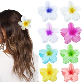 8Pcs Flower Hair Claw Clips, Hawaiian Summer Beach Claw Accessories for Women Girls, Non-Slip Cute Grip Clips for Thin Thick Hair