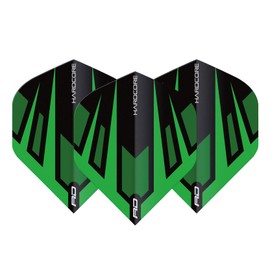 RED DRAGON Hardcore Radical Green & Black Fan Dart Flights - 4 Sets Per Pack (12 Dart Flights in total)