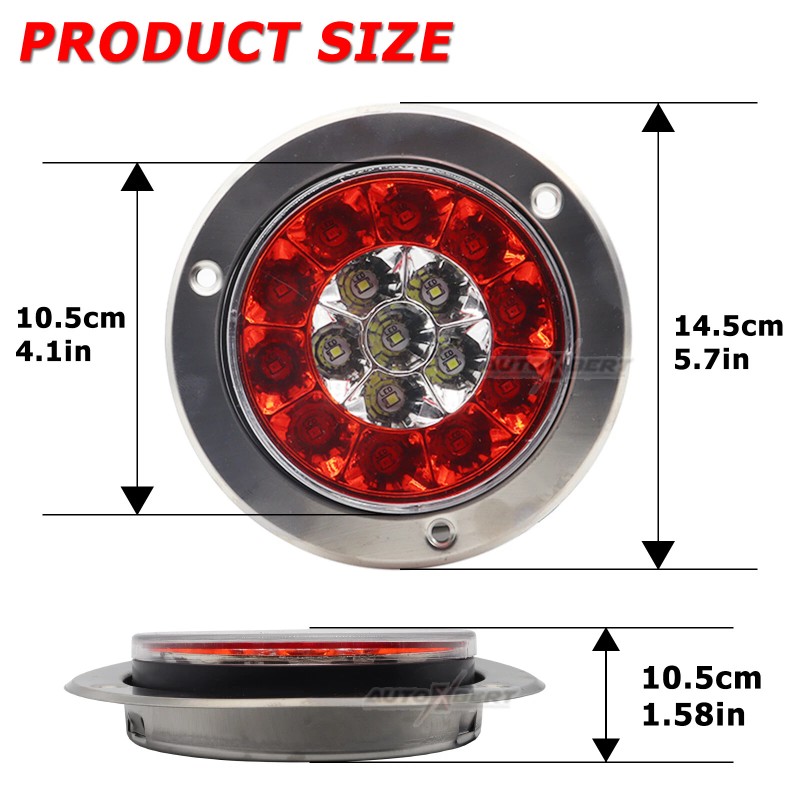 AUTOXBERT 2X 4inch Round Red White 16-LED Truck Trailer Brake