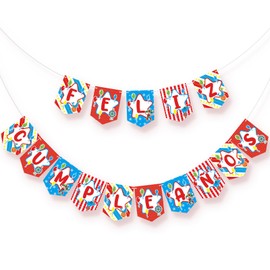 Yexiya Feliz Cumpleaños Banner Circus Carnival Birthday Party Decorations Clown Theme Pre-Strung Bunting Banner Red Blue Yellow Party Decor Supplies