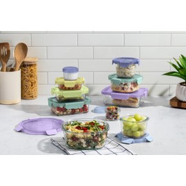 Ello Color Lock 20PC Mixed Glass Food Storage Sets, Leak-Proof Glass Food Storage Containers with Airtight BPA-Free Plastic Lids, Dishwasher, Microwave, and Freezer Safe, Purple Rain