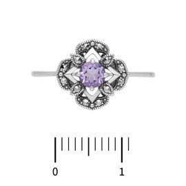 Esse Marcasite Sterling Silver Art Nouveau Amethyst & Marcasite Floral Ring (P)