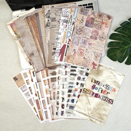 Doraking 38 Sheets Vintage Letter Washi Stickers and Scrapbook Papers for Journaling, Pre-Cut Aesthetic Washi Stickers Material Paper for Scrapbooking Junk Journal Supplies DIY Crafts Arts