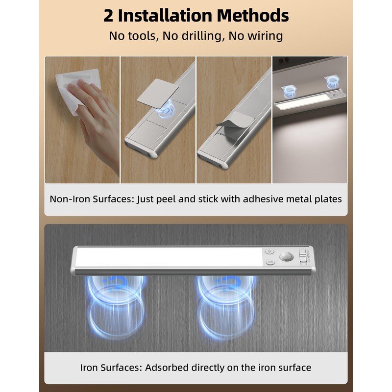 EZVALO Under Cabinet Lighting, 2400mAh Rechargeable Motion Sensor Light Indoor,