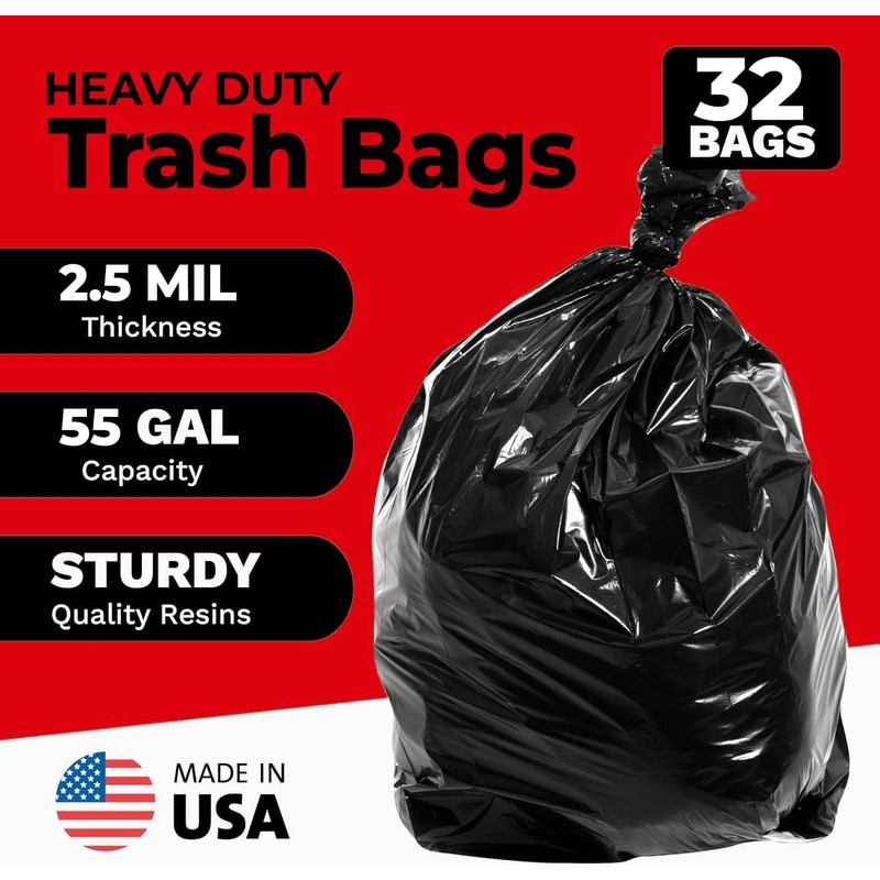 ToughBag 55 Gallon Trash Bags (32 Count) Heavy Duty Trash