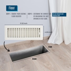 Fits 3x10 and 10x3 Duct Opening | Floor Register with Louvered Design by Handua | Heavy Duty Walkable Design with Damper | Floor Vent Grille | Easy to Adjust Air Supply Lever | Off White