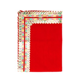 Decorative Mat Aasan Velvet Pooja Cloth for Multipurpose Traditional Pooja Indian Traditional Cultural Festival Decoration Pooja Article Laxmi for Housewarming Decor (Size:-24 Inch X 18 Inch)(Red)