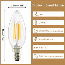 muyuua E14 LED Warmweiß Glühbirne - 6er Pack 4W Leuchtmittel Ersatz 40W Lampe 2700K Warmweiss Birne Kein Flimmern Energiesparlampe für Wohnzimmer Küchen Esstisch Bar Nicht Dimmbar (6)
