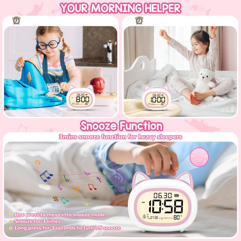 Kids Alarm Clock with Night Light for Kids, Small Digital