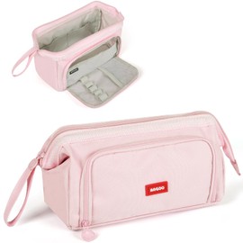 Large Capacity Pencil Case, Big Pencil Pouch with Handle and Zipper, Stationery Pen Bag Organizer for School Office Girls Women Kids Adult Teens Students Teachers- Pink