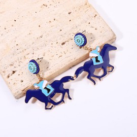 Horse Earrings Funny Kentucky Derby Race Horse Drop Dangle Earrings for Women Western Cute Horse and Dangling Earrings Jewelry Gift for Horse Racing Fan (deep blue horse earrings)