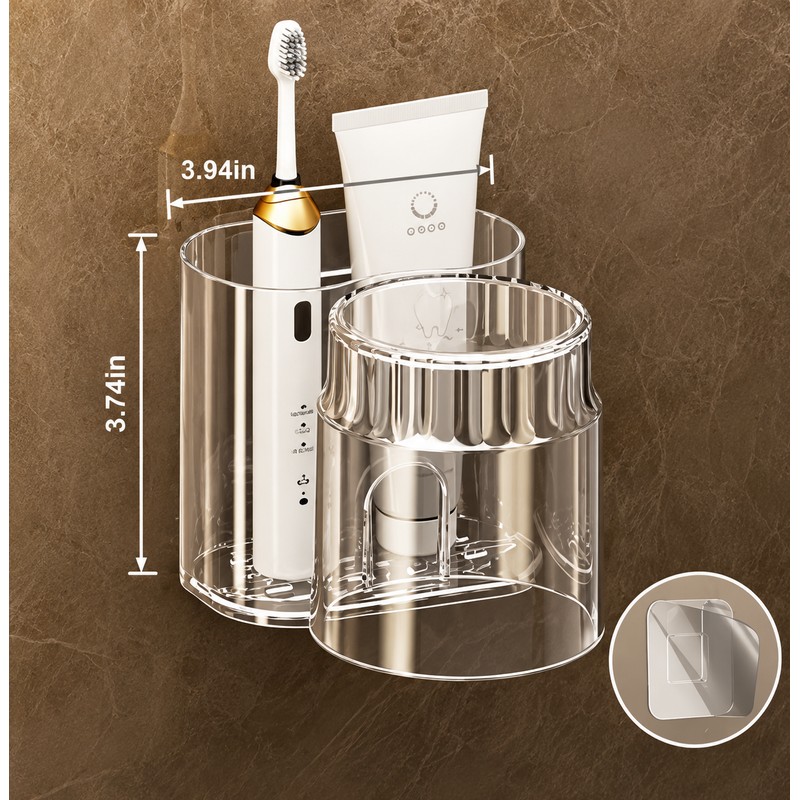 Wall-Mounted Toothbrush Holder with Mouthwash Cup - Transparent 2-Piece Bathroom