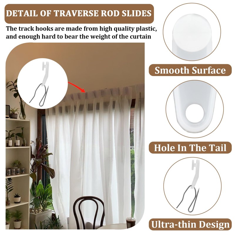 Aifeier ET 50 Pcs White Traverse Rod Slide Curtain Track
