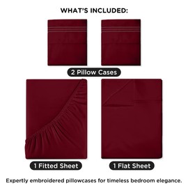 ROYALE LINENS 4 Piece Cal King Sheets Set - Soft Brushed 1800 Microfiber - 1 Fitted, 1 Flat Sheet, 2 Pillow Cases - Wrinkle Free & Fade Resistant - Hotel Luxury Bed Sheets (Burgundy, Cal King)