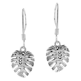 AeraVida Boho Charm Monstera Leaf .925 Sterling Silver Dangle Earrings | Bohemian Sterling Silver Dangle Earring for women | Jewelry Gift