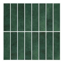 Commomy 10 Pcs Green Peel and Stick Tile Backsplash -11.8"X11.8" Matte Ultralight PVC Peel and Stick Wall Tiles Vintage Linear 3D Wall Panels for Kitchen,Bathroom,Renters,Interior Decorative Tiles