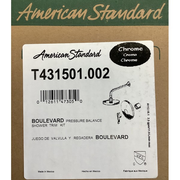 American Std. T431501.002 "Boulevard" Pressure  Bal. Shower Trim Kit Chrome 1D3
