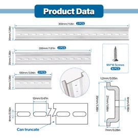 VooGenzek 6 Pieces 3 Types Aluminium DIN Rail, DIN DIN Rail Support Rail, with 16 Pieces Screws, for DIN Rail Series and Contactor, 100/200/300 mm