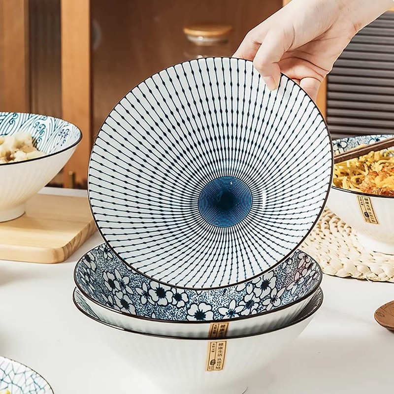 QINLANG 38 oz Japanese Ramen Bowls, Ceramic Set of 4