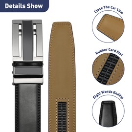 Nelbons Men's Belt width 3.0cm 1 1/8 inch, Leather Ratchet Belt for Men with Slide Buckle,Trim to Fit