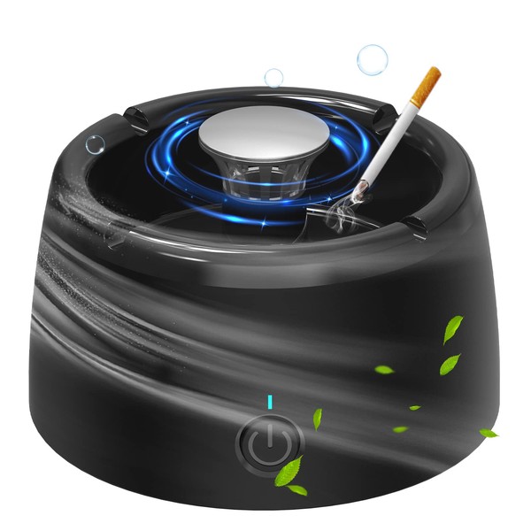 Ashtray, Deodorizer, Tabletop Air Purifier, Smokeless Ashtray, Negative Ion Generator, Strong Suction, High Performance Activated Carbon Filter, 2 Level Air Flow Adjustment, 2,000 mAH Capacity, USB Rechargeable, Cable Included, Smoke, Protects Family Hea