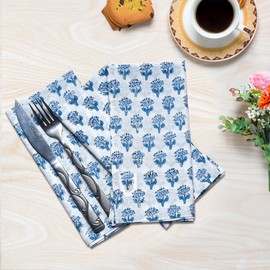 CPC Cloth Napkins Set of 6 Cotton Printed Dinner Block Print Napkins I Wedding Cocktail Cloth Floral Napkins I 18x18 in I Apatite Blue