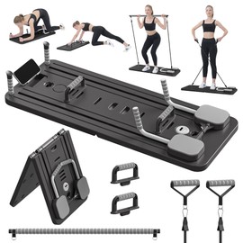 JANUA Pilates Board - Pilates Reformer Set, Multi-Purpose Foldable Pilates Reformer Board for Home, 5 in 1 Pilates Sliding Board (Black Set)