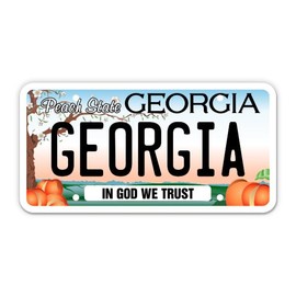 Squiddy Georgia State License Plate Style - Vinyl Sticker for Car, Laptop, Notebook (5" Wide)