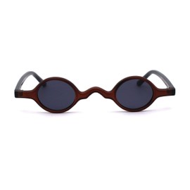 Mens Unique Tiny Round Circle Lens Hippie Pimp Plastic Sunglasses Matte Brown Black