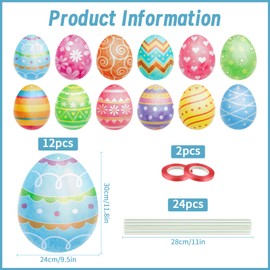 YiYa 12 Pcs Easter Egg Outdoor Decorations Waterproof Easter Garden Lawn Egg Decorations Easter Yard Signs for Home Yard Tree Garden Easter Party Favor Decor