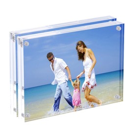 Acrylic Picture Frames, 2 Pack 4x6'' Double Sided Block Display Frame, Desktop Frameless Magnetic Photo Frame, 4 by 6 Clear Picture Frame for Home or Office