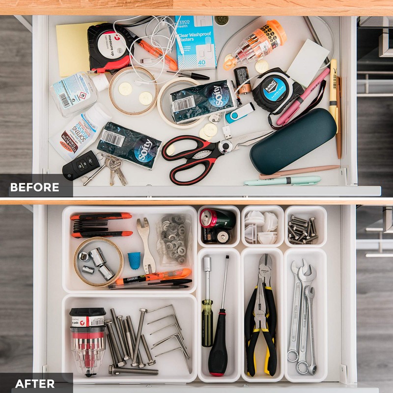 LIVIVO 8pc Interlocking Drawer Organiser and Dividers Plastic Desk and