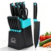 14 Pcs Kitchen Knife Block Set with Sharpener (Green)